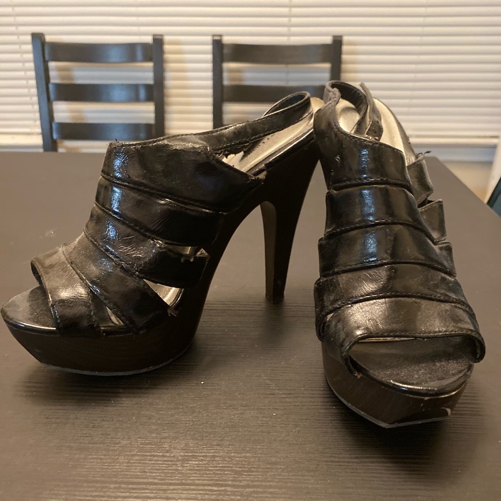 Charolette Russe Black Open Toe Heels
